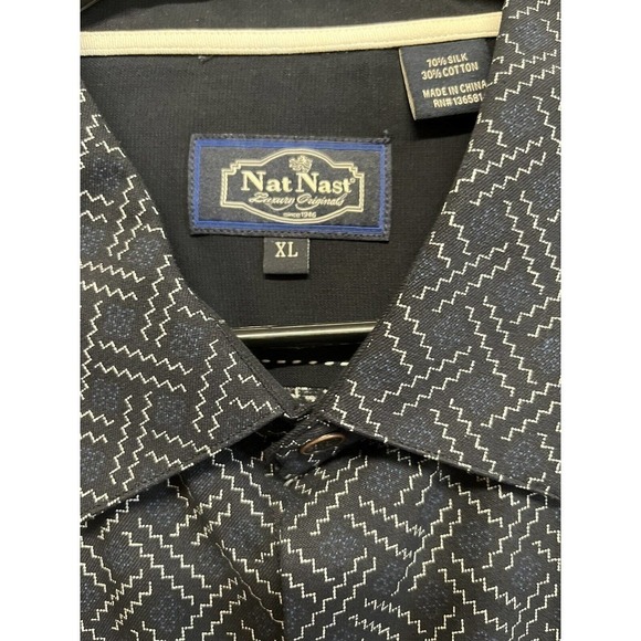 Nat Nast Men's Button Up Shirt Size XL Navy/Black/Cream Zig Zag Print - Picture 8 of 11